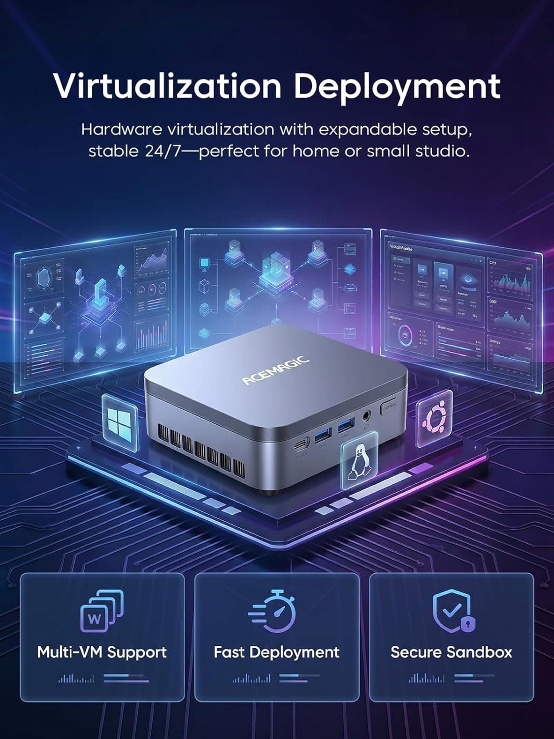 ACEMAGIC Mini PC M5 con Windows 11 Pro Intel Core 14500HX Mini Computadoras 16GB RAM 512GB SSD, 55W HX-Class Processor 4.9GHz Mini PCTriple 4K HDMI/DP, WiFi 6, Micro PC de escritorio para oficina en casa y negocios thumbnail 4