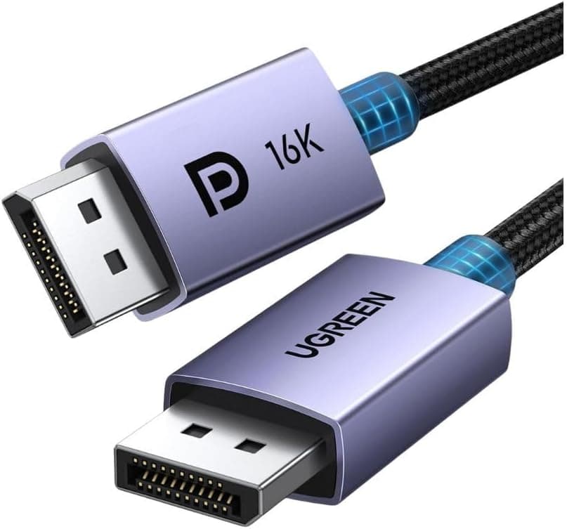 UGREEN Cable DisplayPort 2.1 de 16K 6.6 pies [certificado VESA] DP 2.1 40Gbps compatible con 8K @240Hz 1080P a 540Hz HDR, HDCP, DSC 1.2a, cable de puerto de pantalla trenzado, compatible con monitor de tarjeta de video FreeSync G-Sync